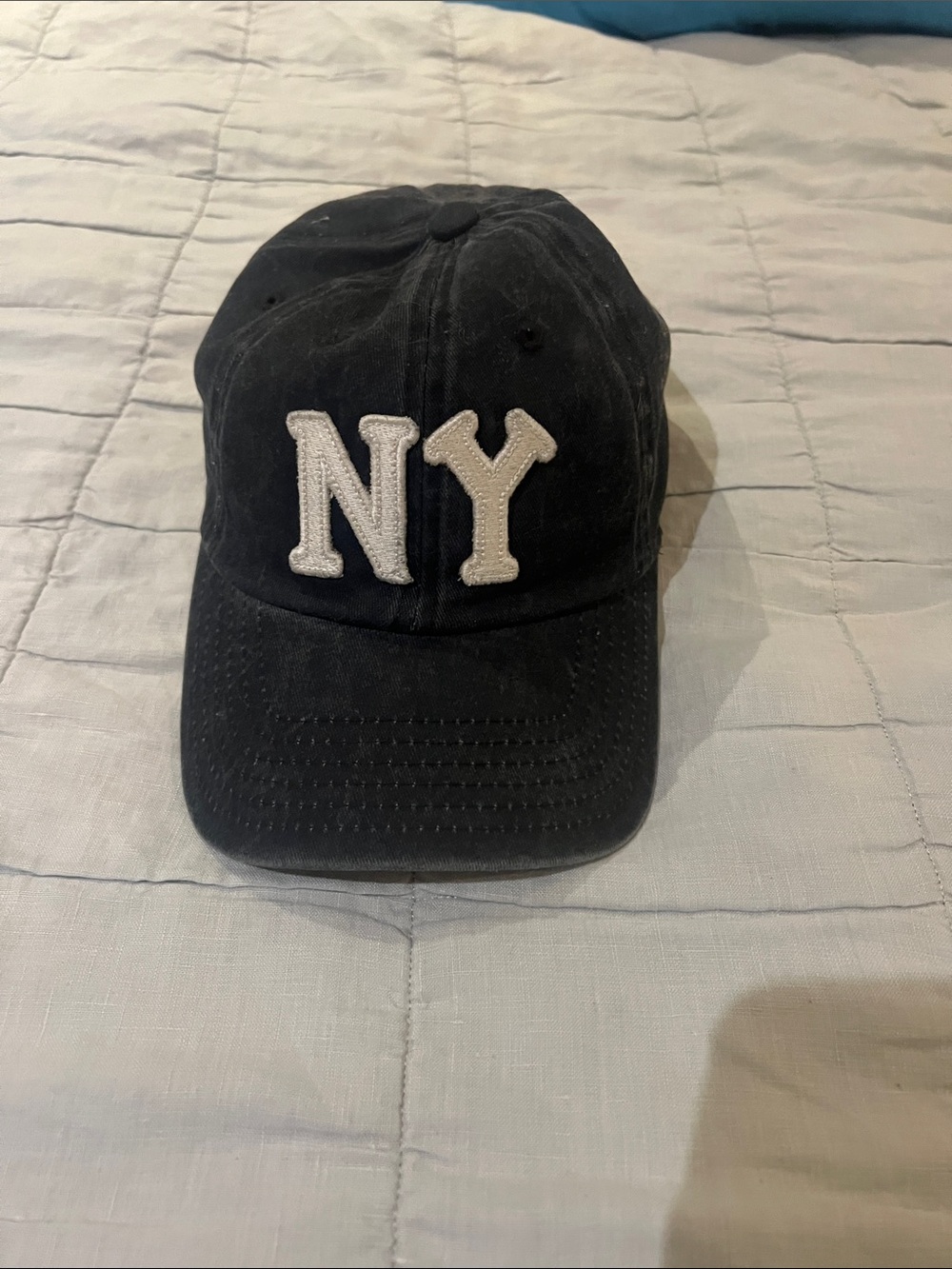 American Needle navy blue with white NY baseball hat. From free people